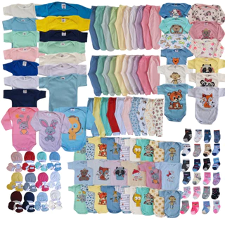 Kit de bodies e roupas para bebê com várias estampas